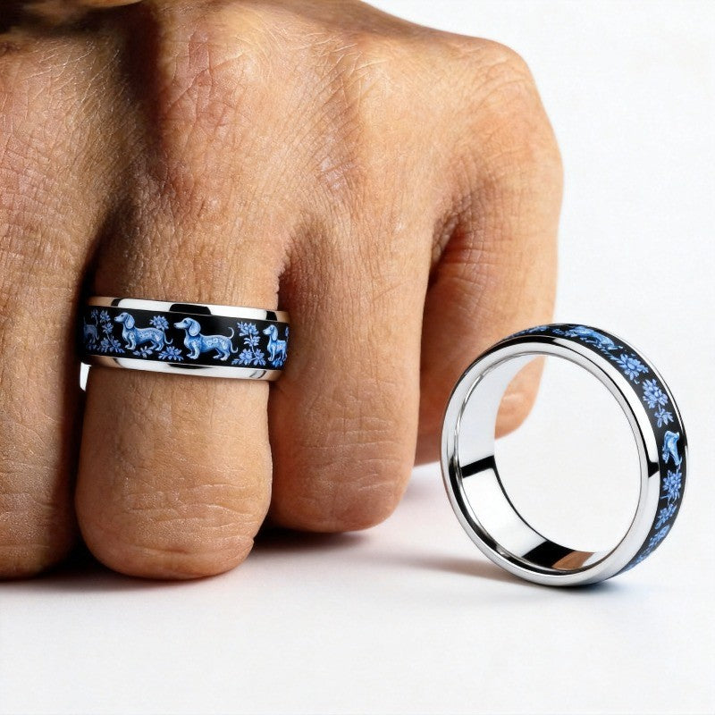 Blue Dachshund Floral Ring
