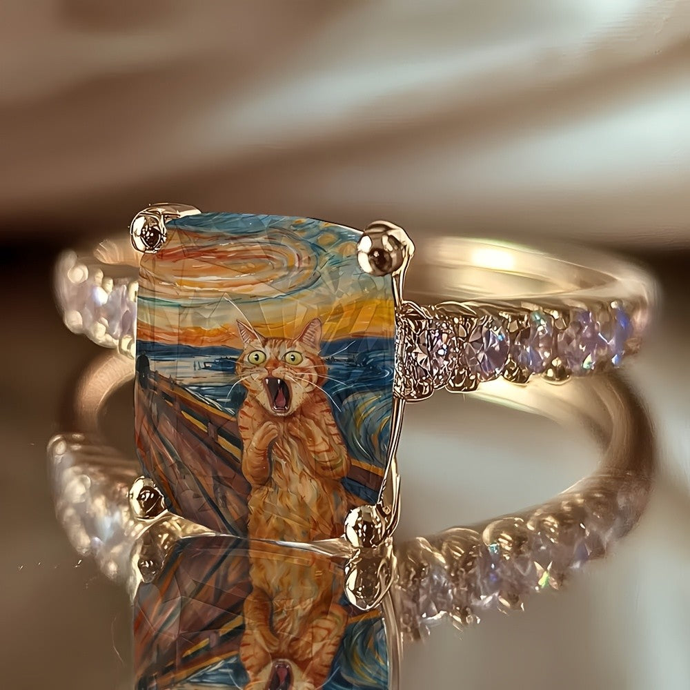 Cat Swirl Square Ring