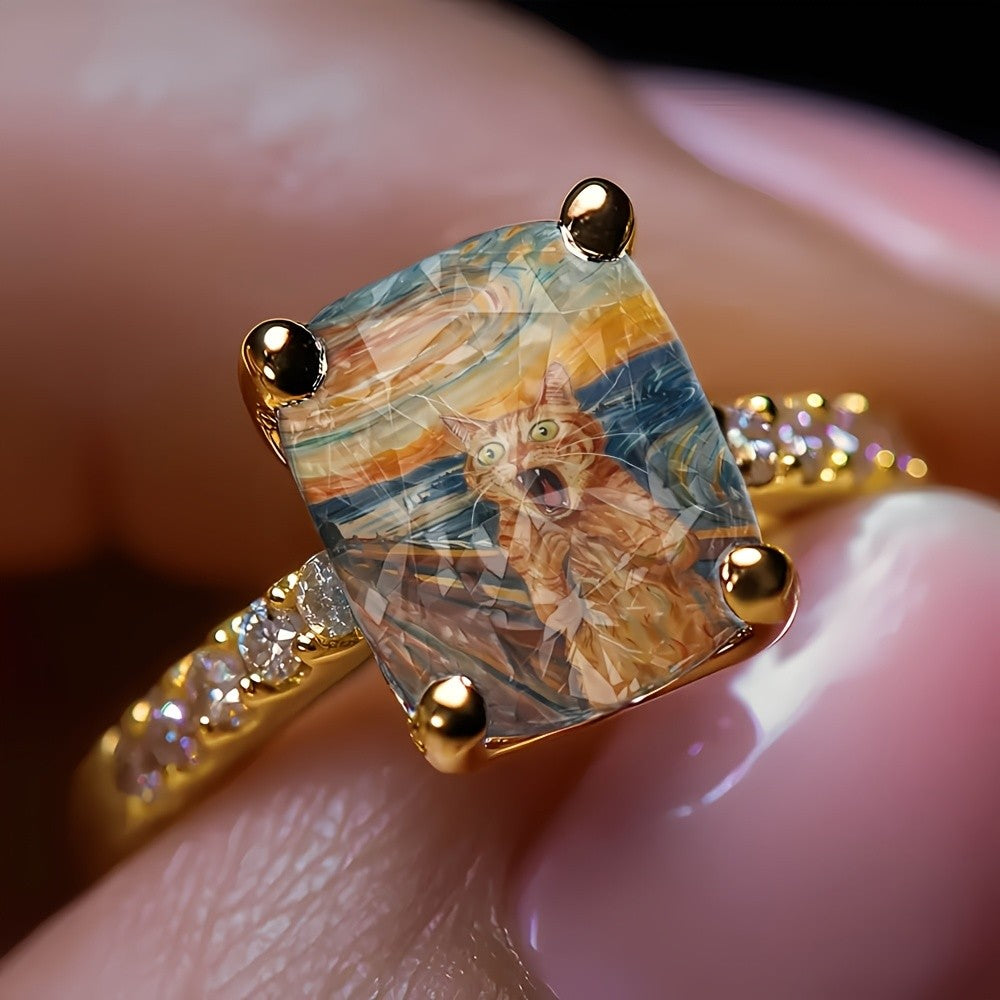 Cat Swirl Square Ring