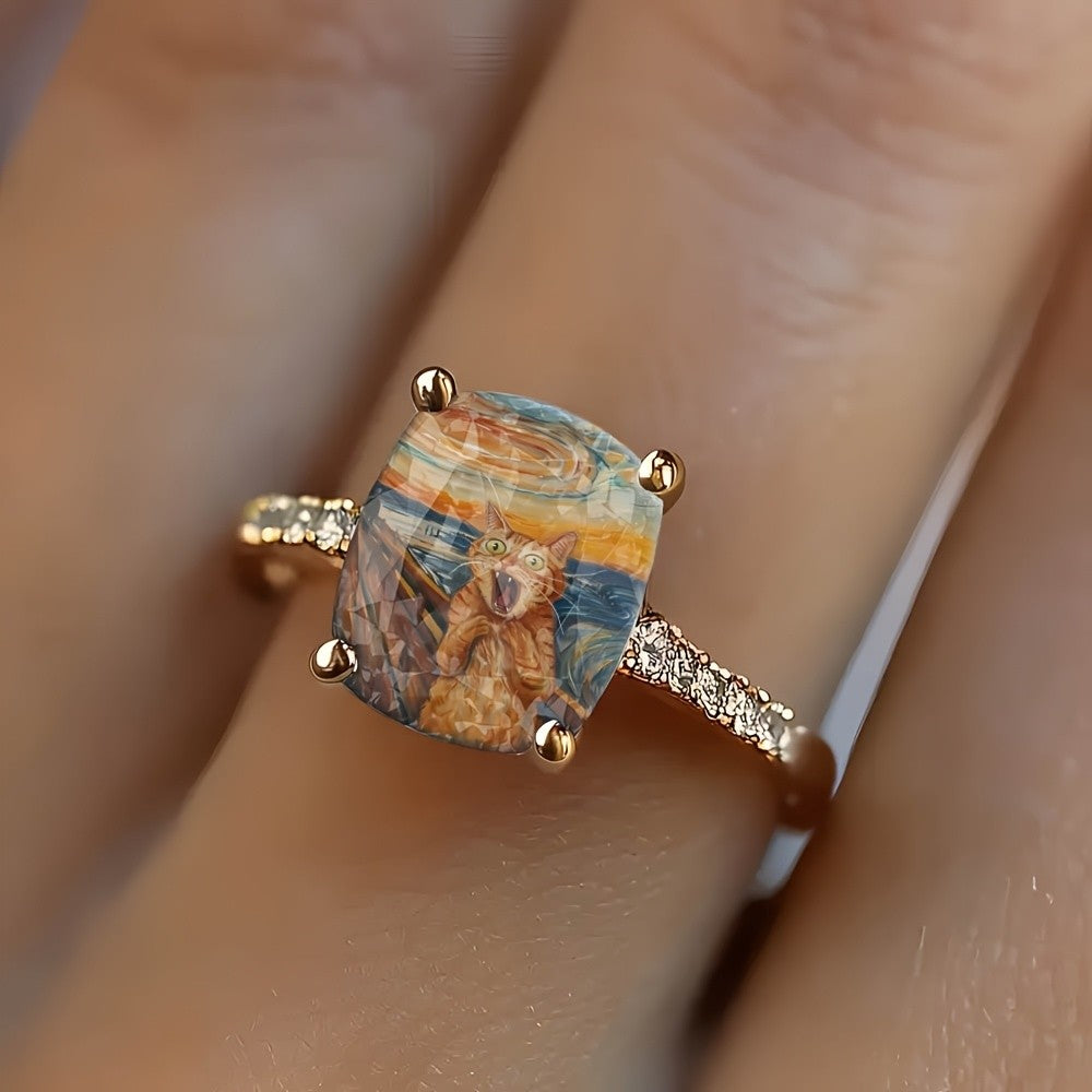 Cat Swirl Square Ring