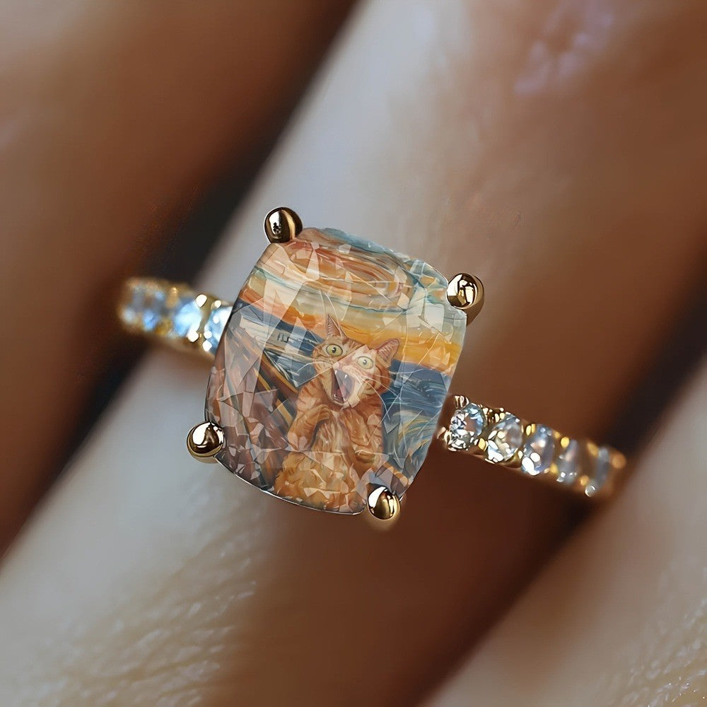 Cat Swirl Square Ring