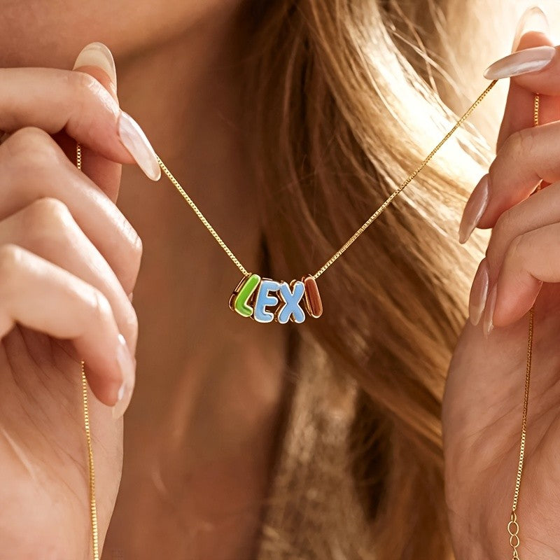 Gold Colorful Bubble Letter Necklace