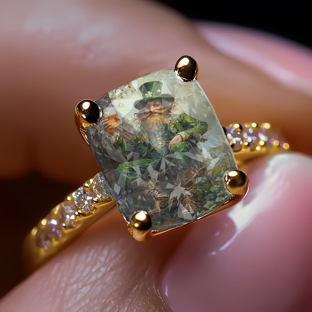 Green Hat Mosaic Square Ring