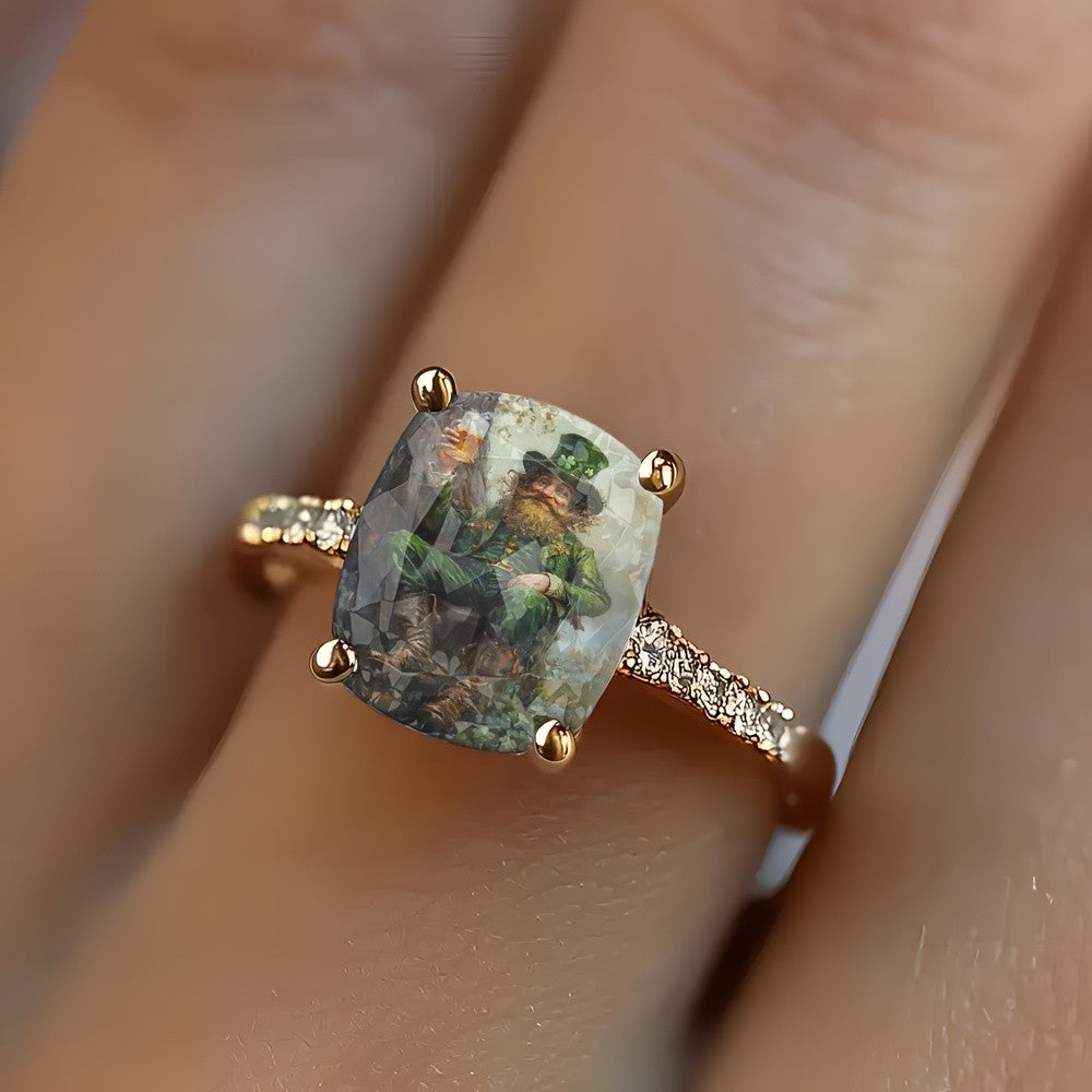 Green Hat Mosaic Square Ring