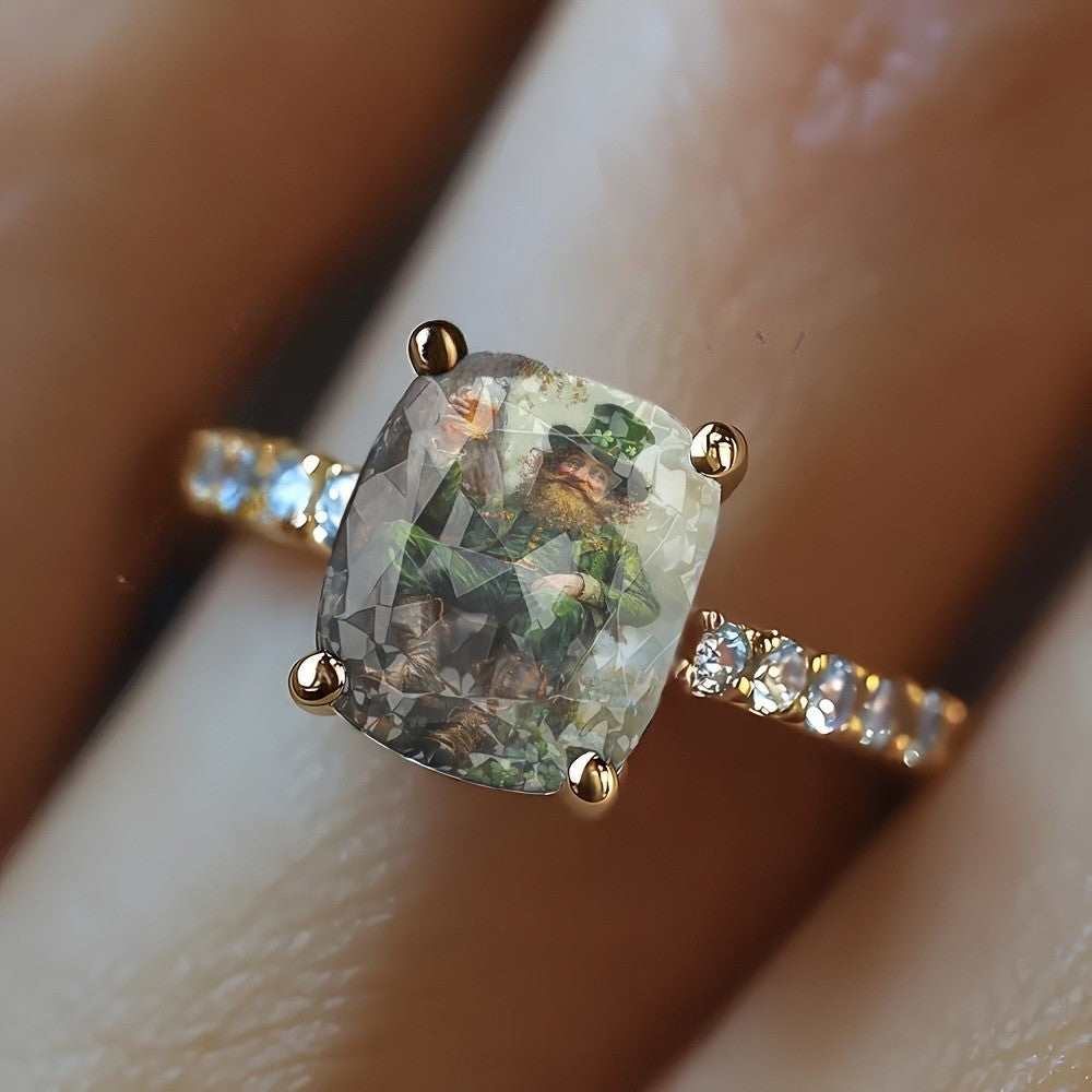 Green Hat Mosaic Square Ring