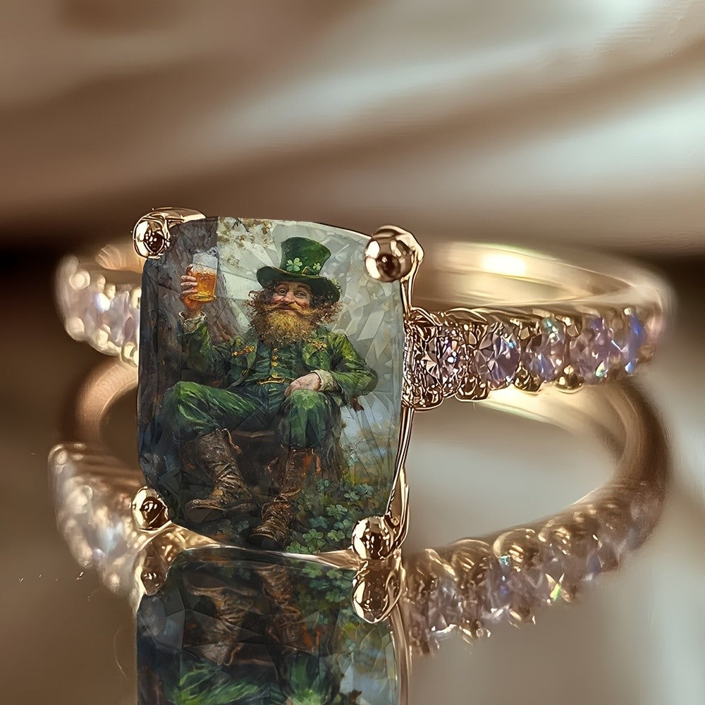 Green Hat Mosaic Square Ring
