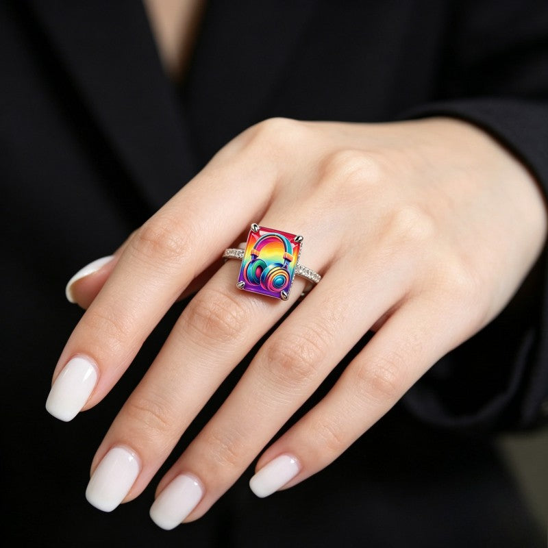 Rainbow Headphones Square Ring