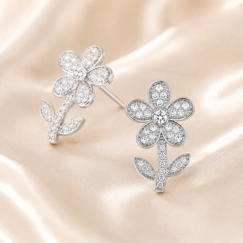 Crystal Flower Stem Stud Earrings