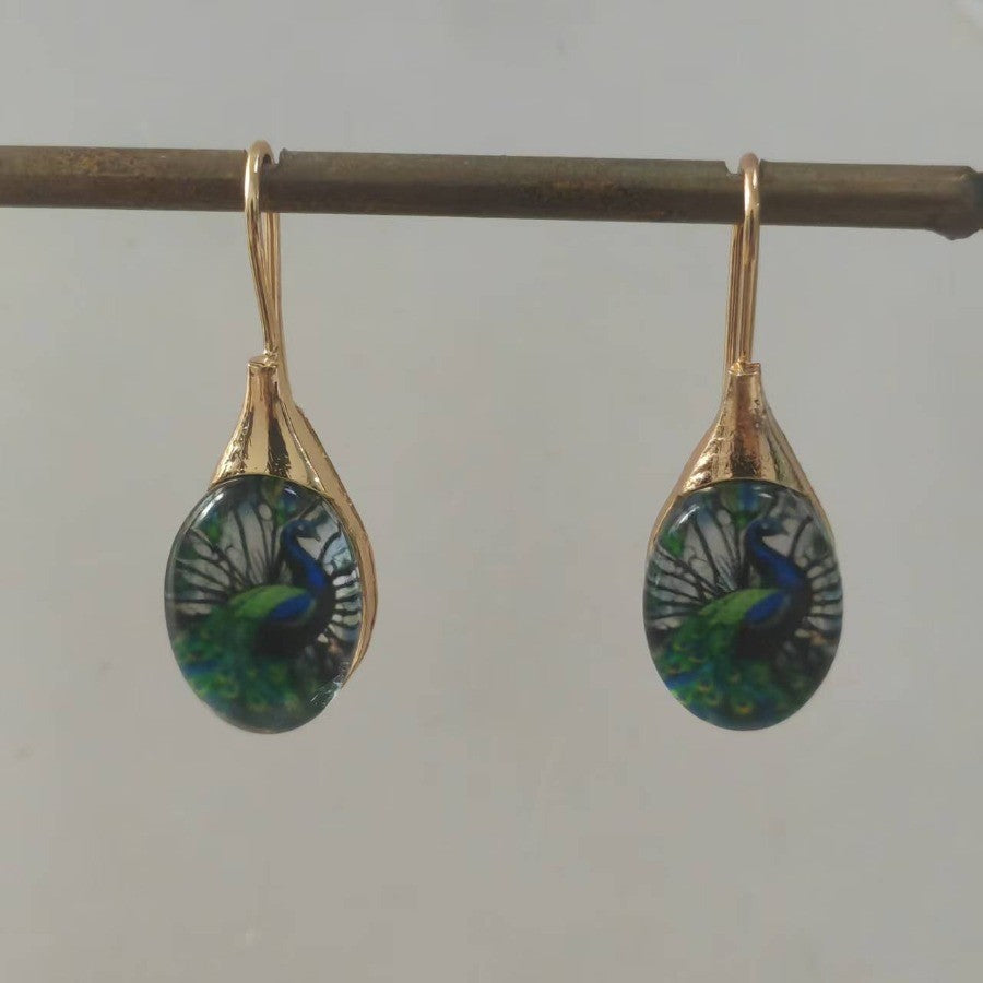 Stained Glass Peacock Drop Earrings