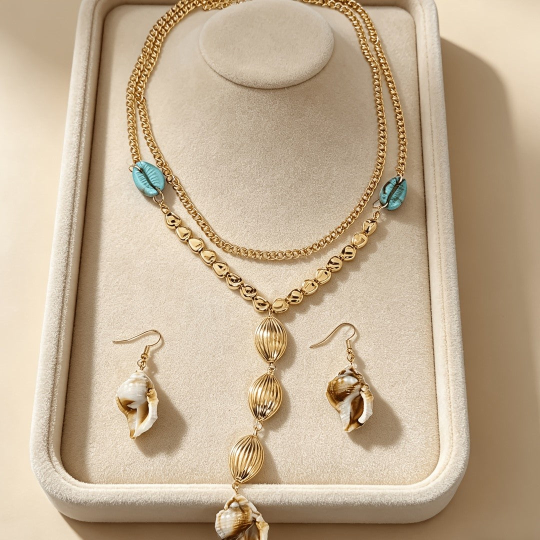 Layered Shell & Turquoise Necklace