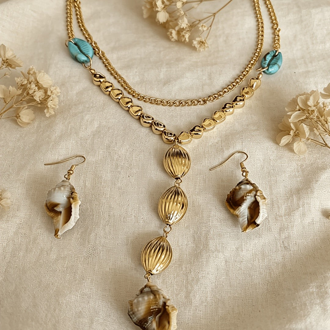 Layered Shell & Turquoise Necklace