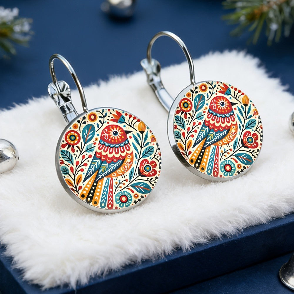 Colorful Bird Round Earrings