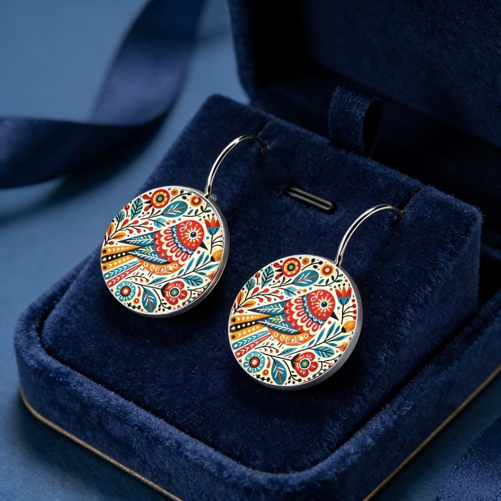 Colorful Bird Round Earrings