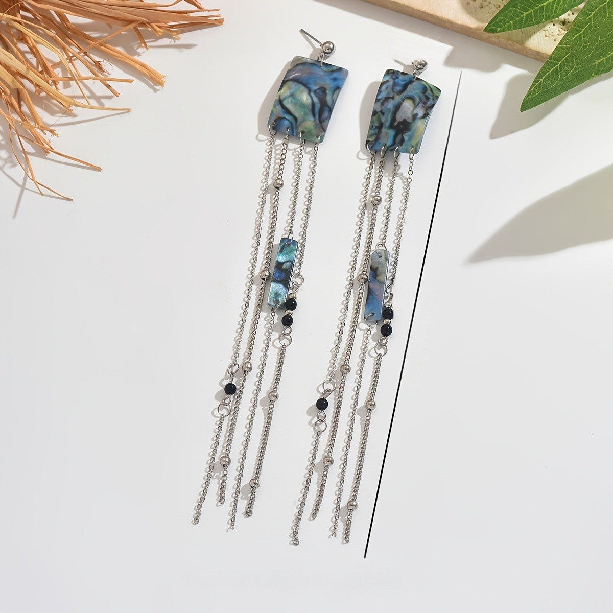 Abalone Square Tassel Earrings