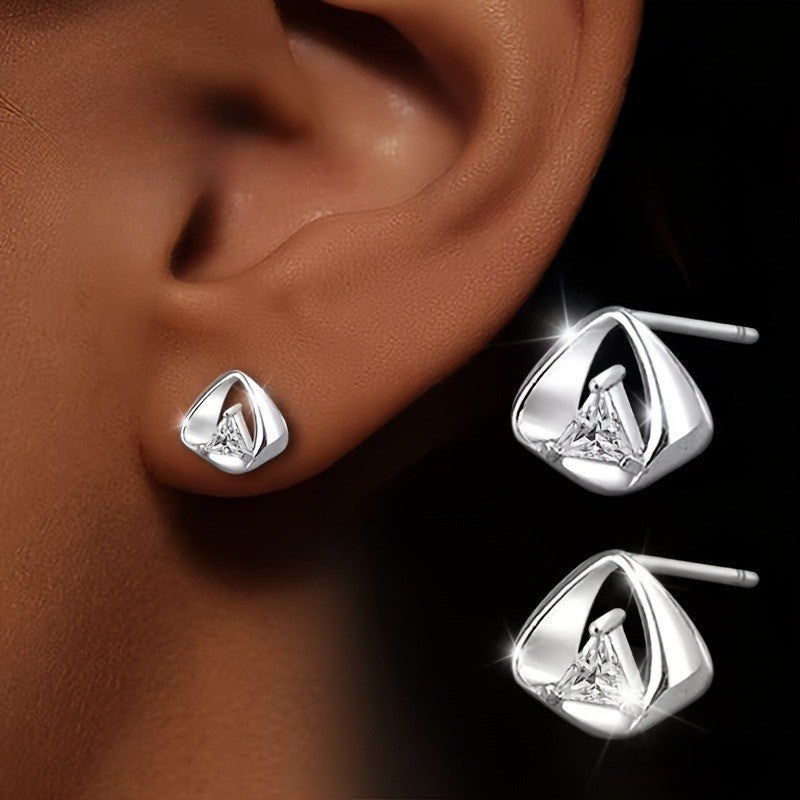 Geometric Triangle Crystal Stud Earrings
