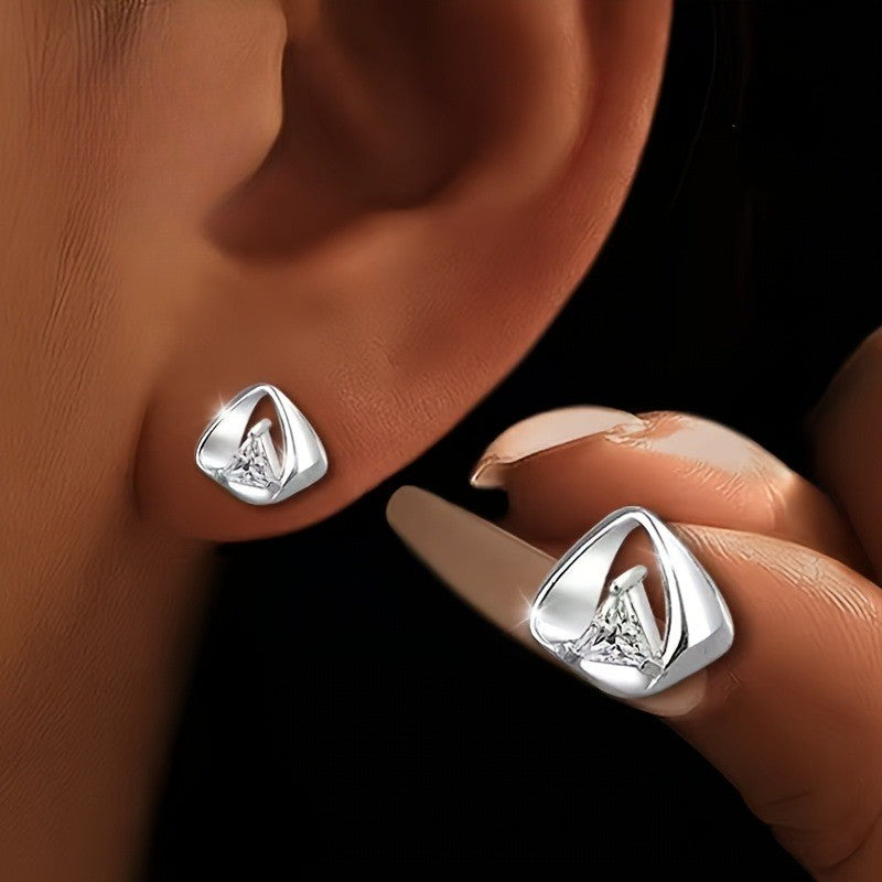 Geometric Triangle Crystal Stud Earrings