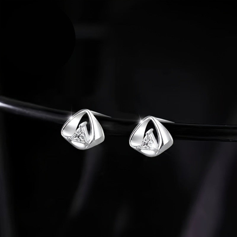 Geometric Triangle Crystal Stud Earrings