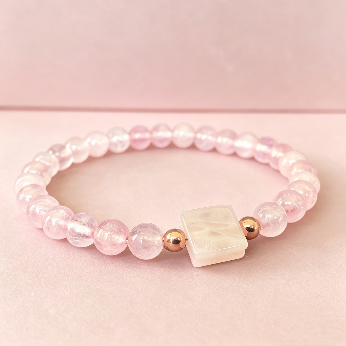 Pink Quartz Square Bead Bracelet