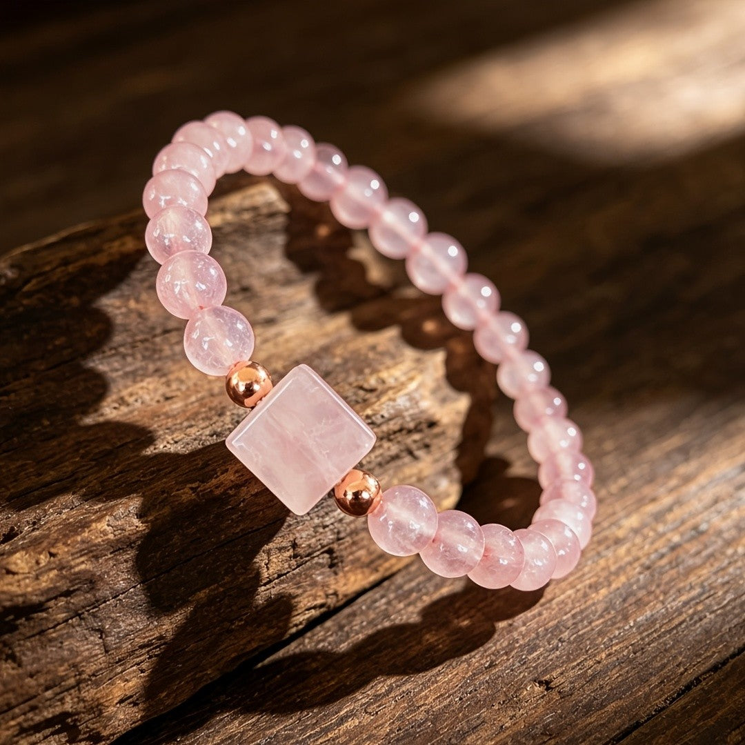Pink Quartz Square Bead Bracelet
