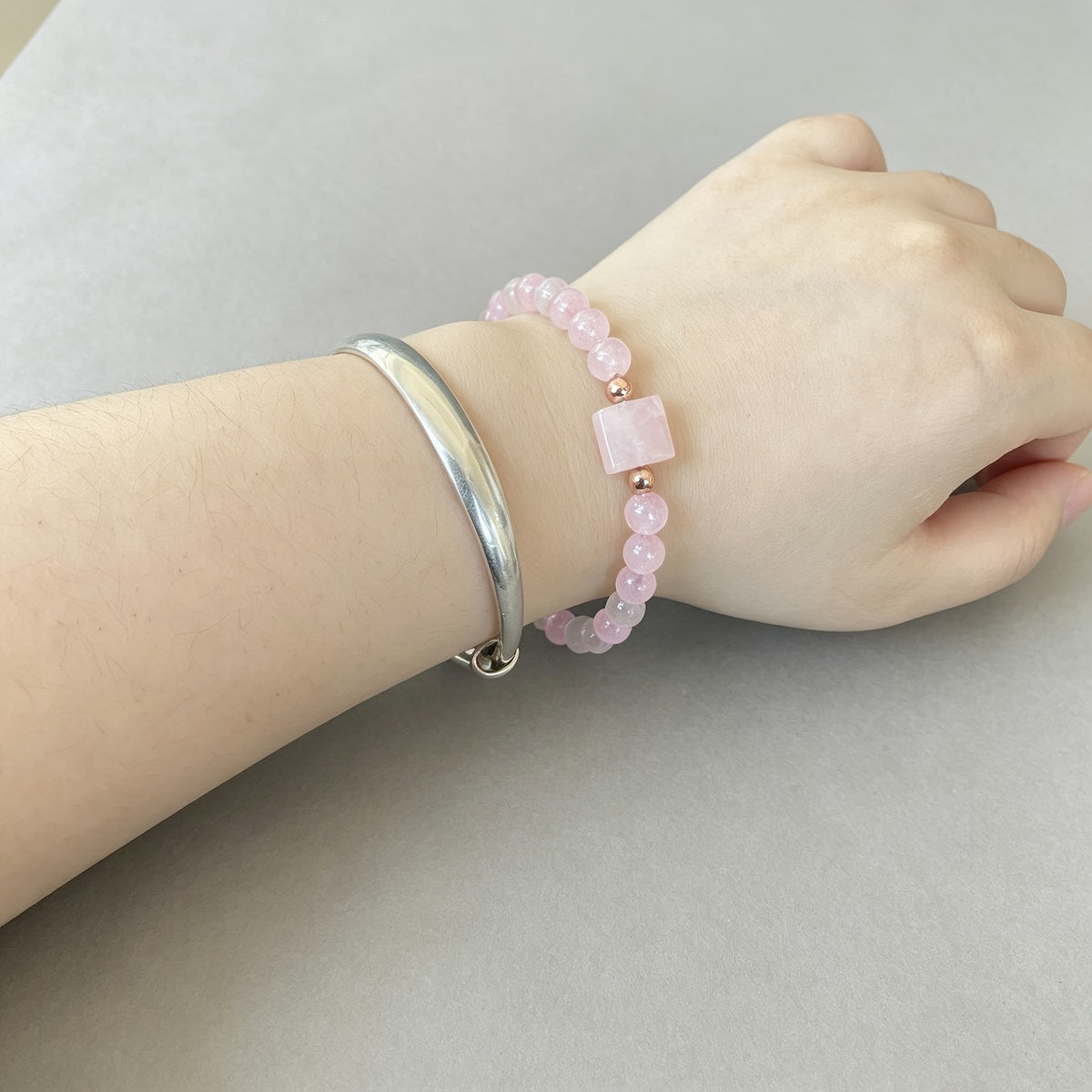 Pink Quartz Square Bead Bracelet
