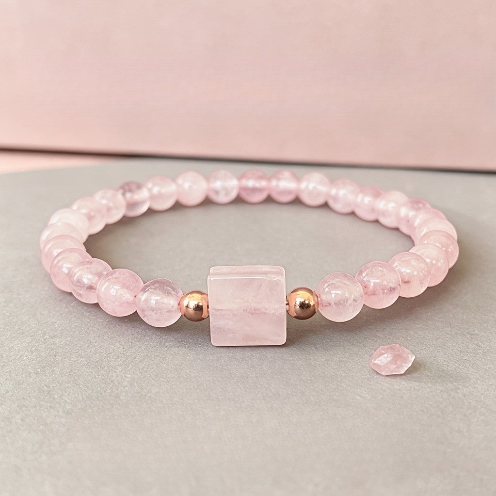 Pink Quartz Square Bead Bracelet
