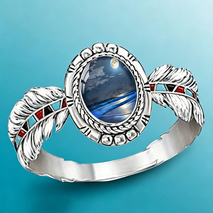 Moonlit Ocean Oval Ring