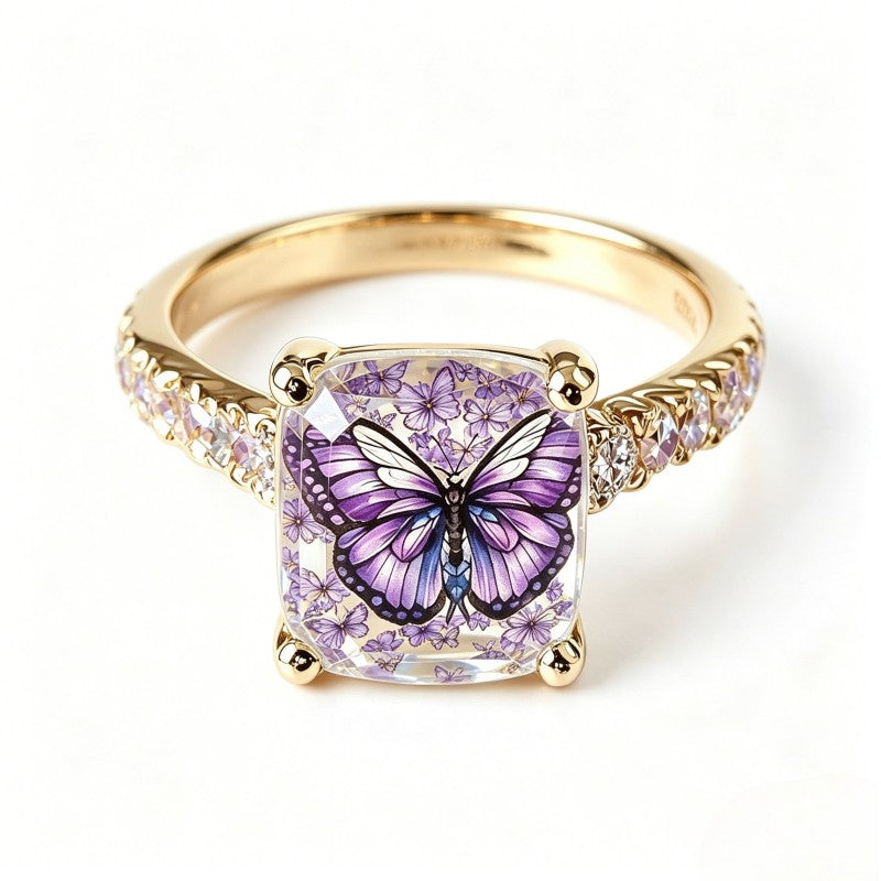 Purple Butterfly Square Ring