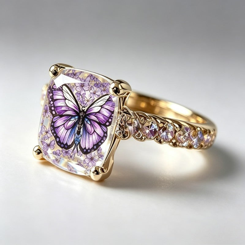 Purple Butterfly Square Ring