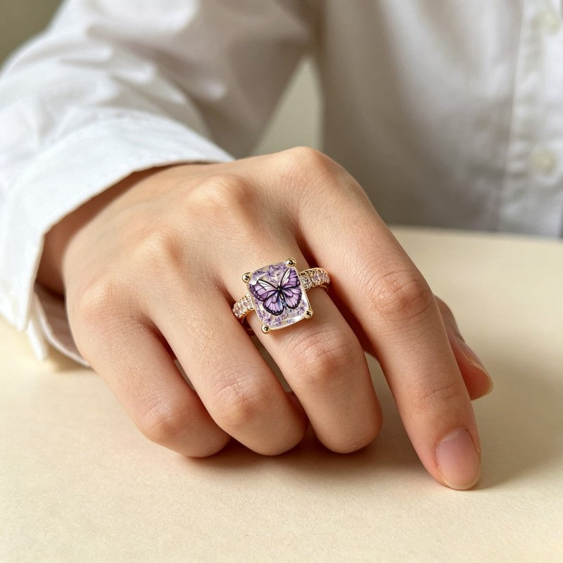 Purple Butterfly Square Ring