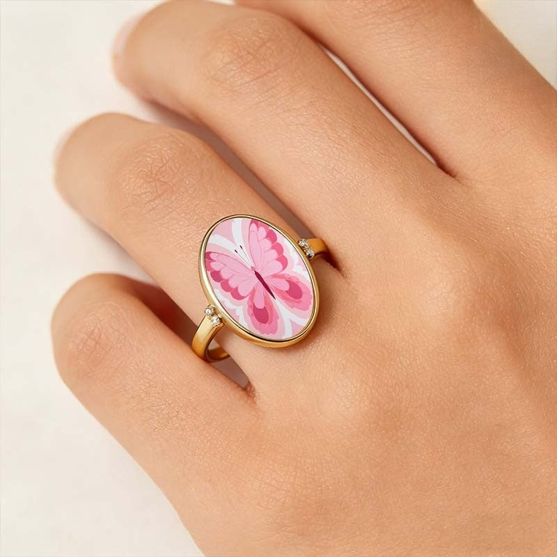 Pink Butterfly Oval Ring
