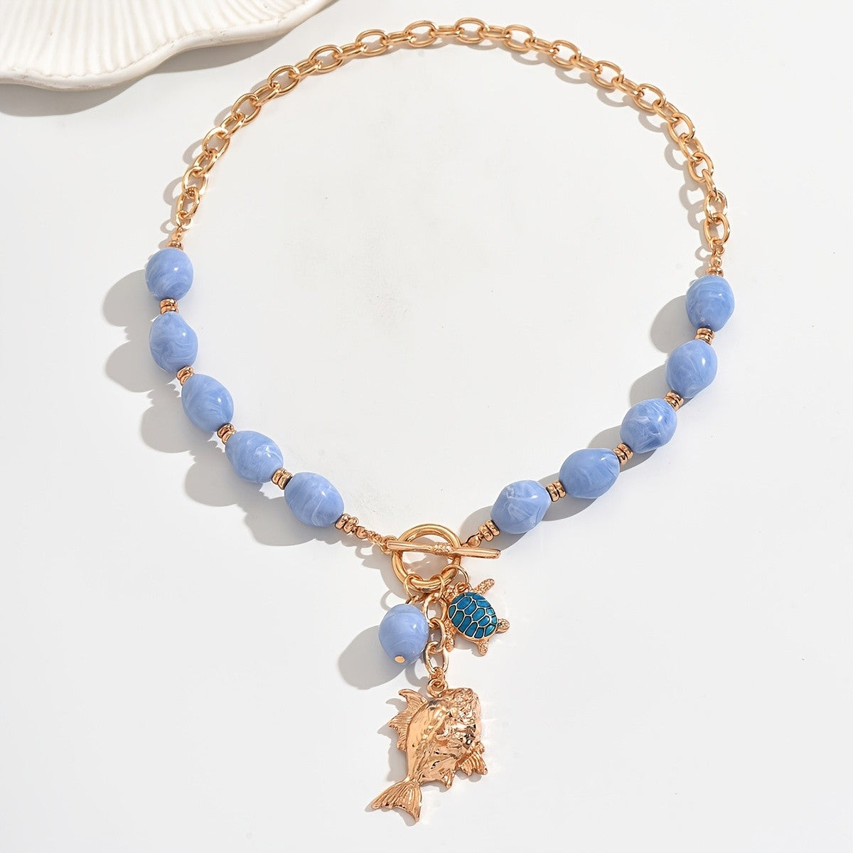 Blue Bead Fish & Turtle Necklace