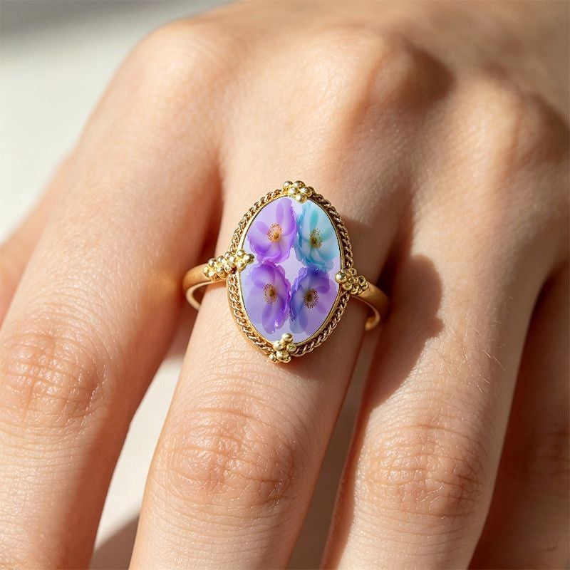 Oval Floral Glass Ring