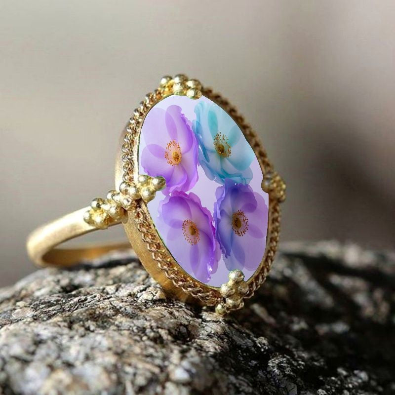 Oval Floral Glass Ring