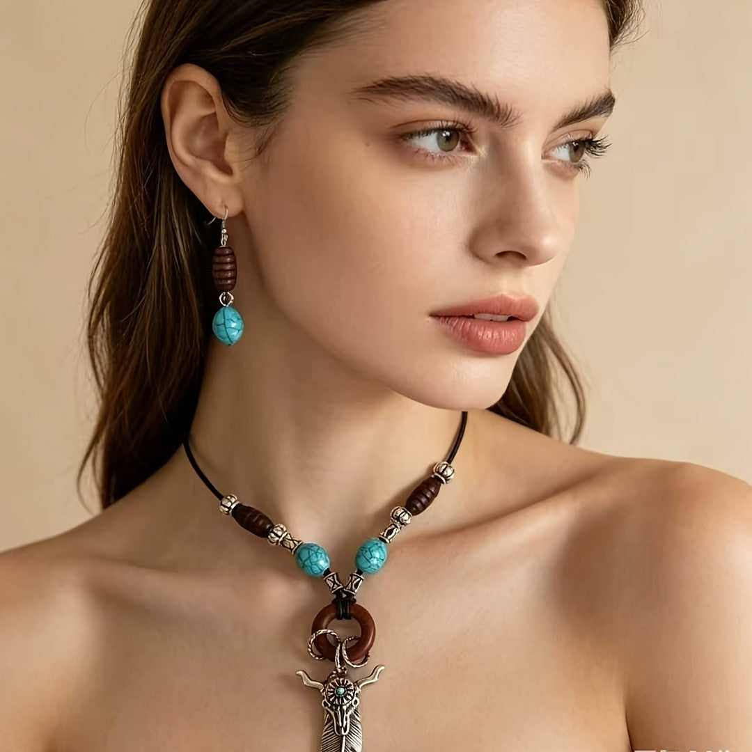 Turquoise Bull Skull Jewelry Set