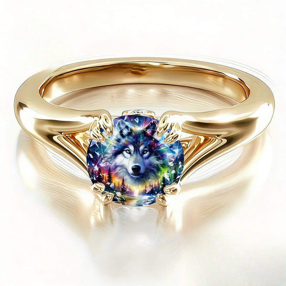 Colorful Wolf Square Ring