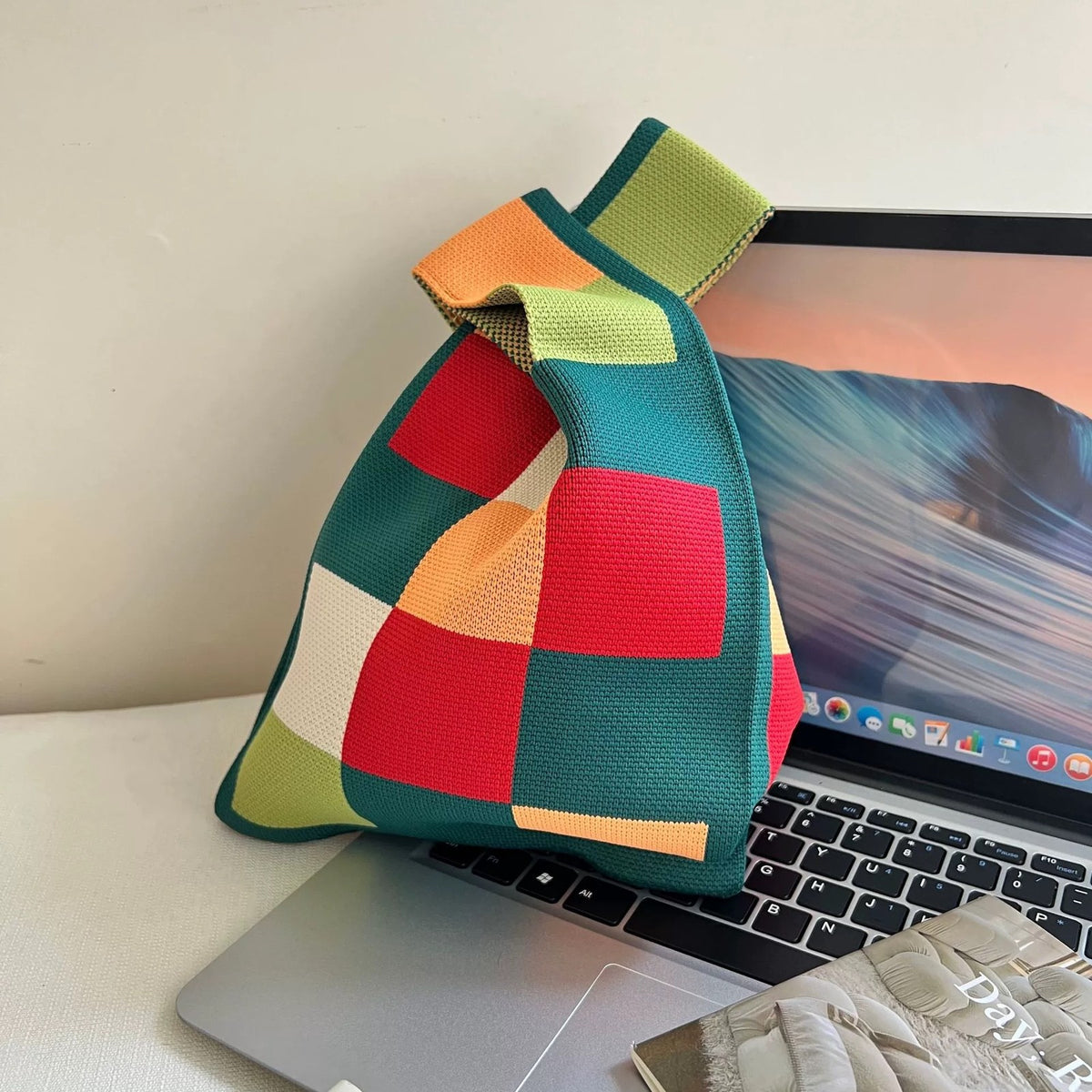 Colorful Geometric Knit Bag