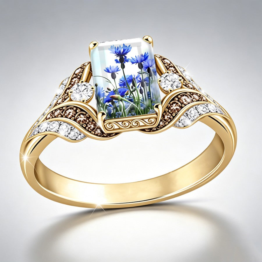 Blue Cornflower Square Ring