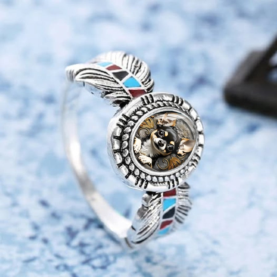 Chihuahua Oval Feather Ring