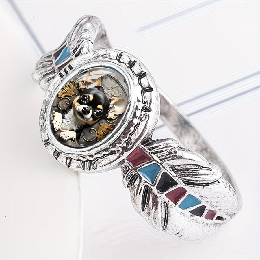 Chihuahua Oval Feather Ring