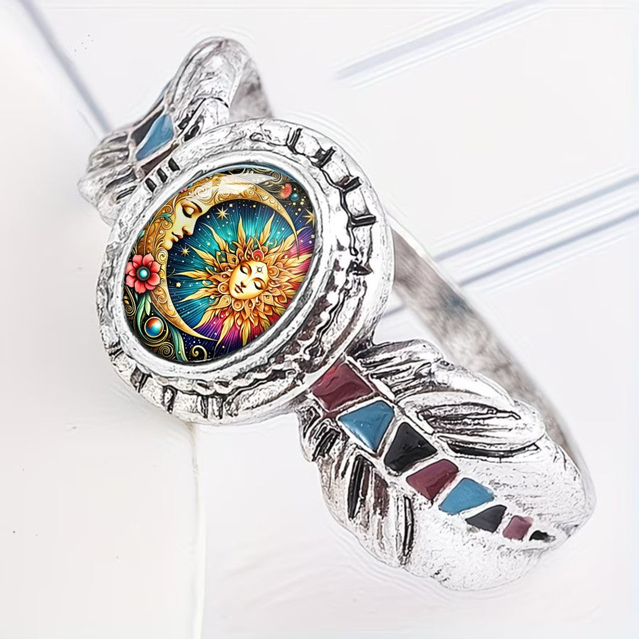 Celestial Sun Moon Feather Ring