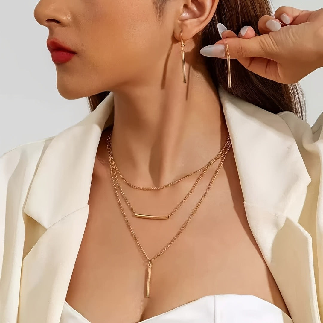 Layered Bar Necklace & Earring Set