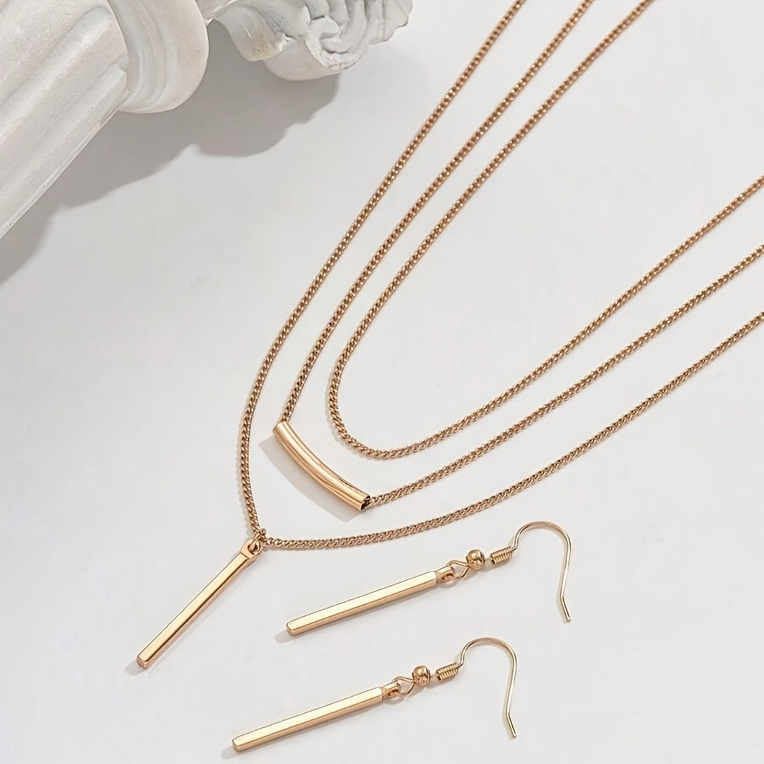 Layered Bar Necklace & Earring Set