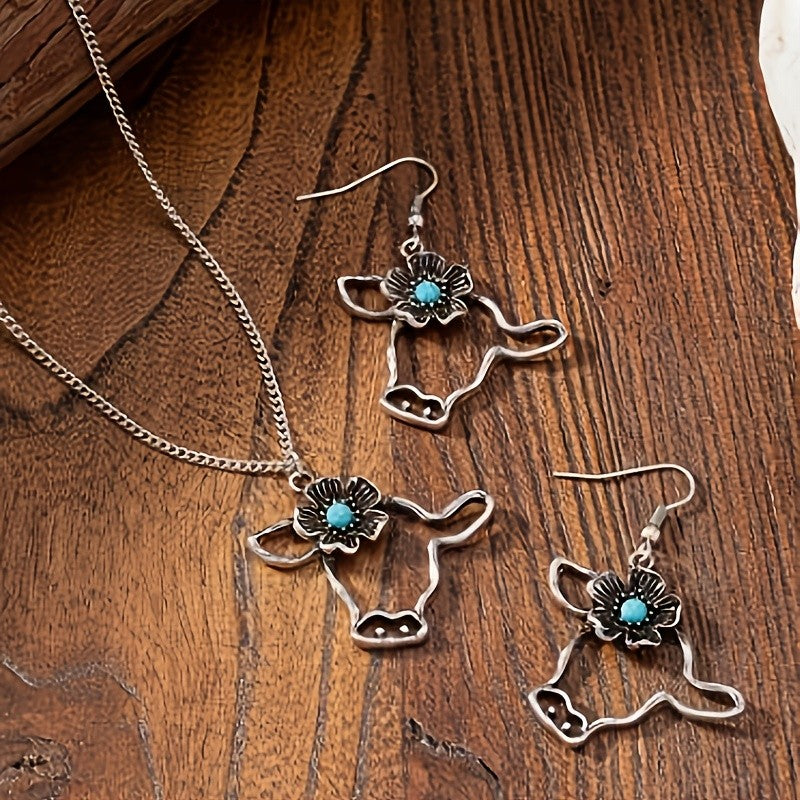 Highland Cow Turquoise Jewelry Set