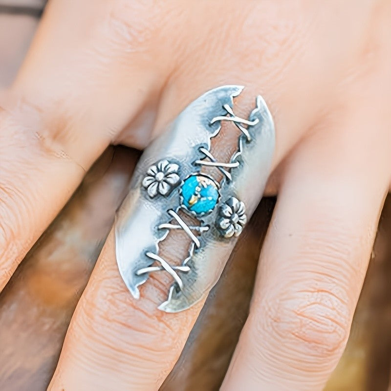 Blue Stone Floral Wrap Ring