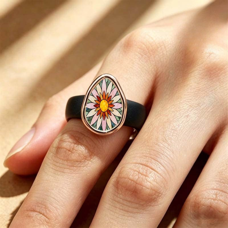Stained Glass Daisy Teardrop Ring