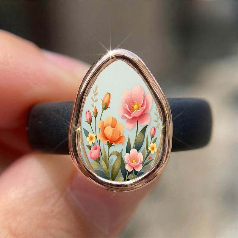 Painted Garden Teardrop Ring