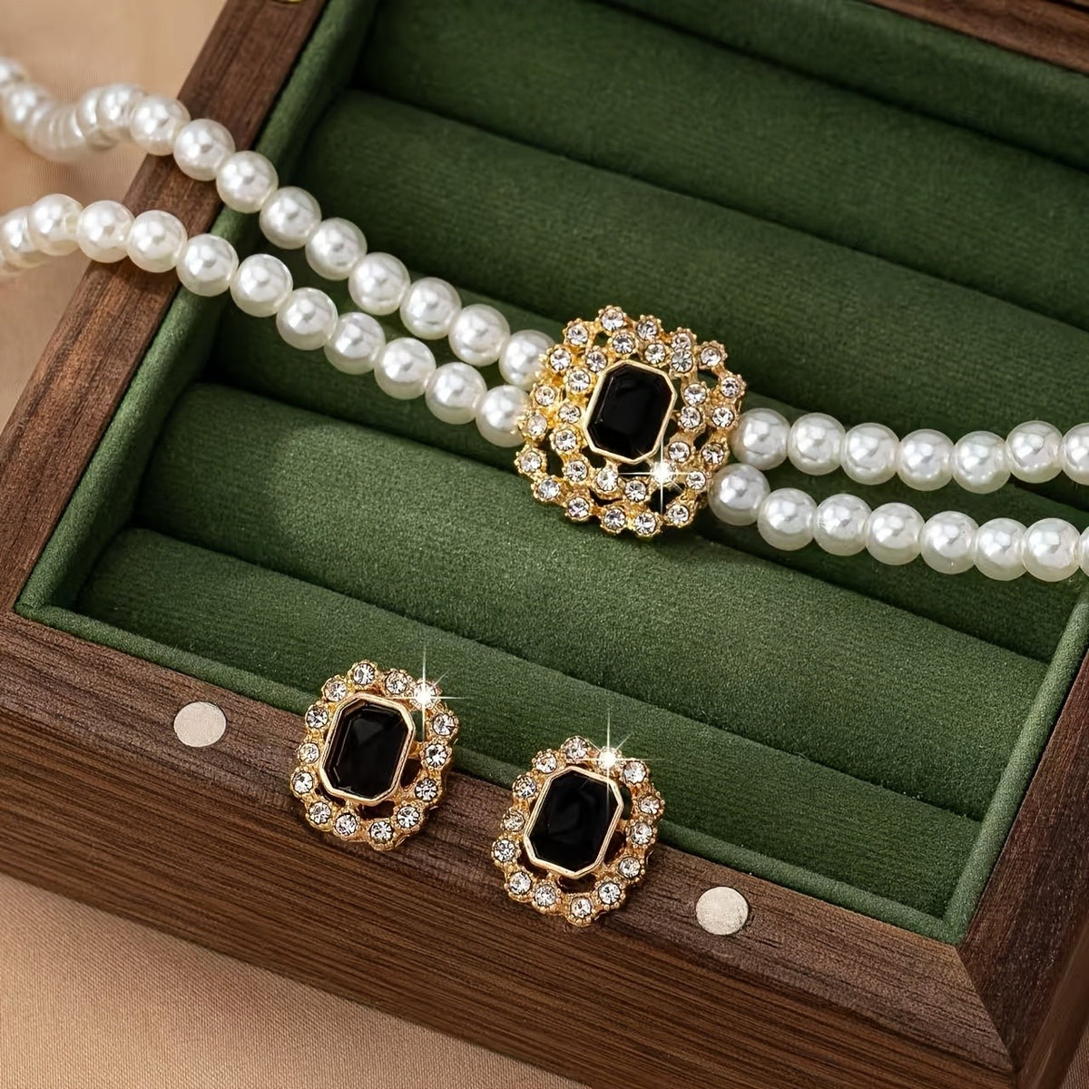 Square Stone Pearl Jewelry Set