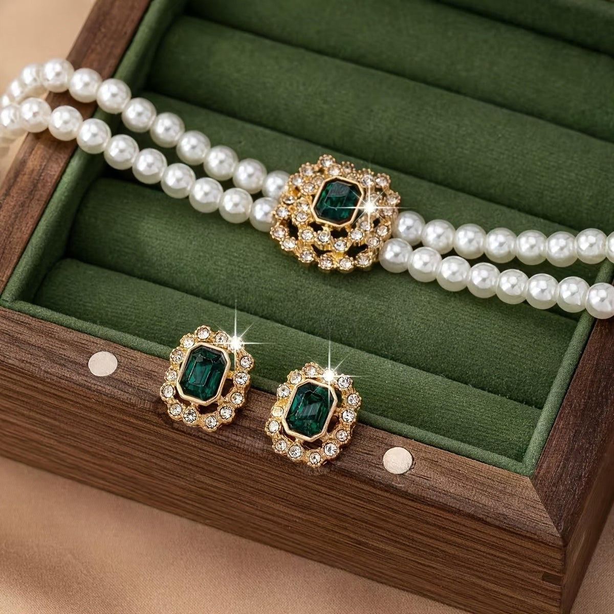 Square Stone Pearl Jewelry Set