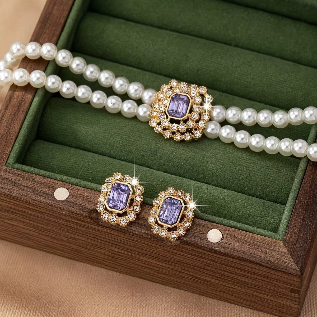 Square Stone Pearl Jewelry Set