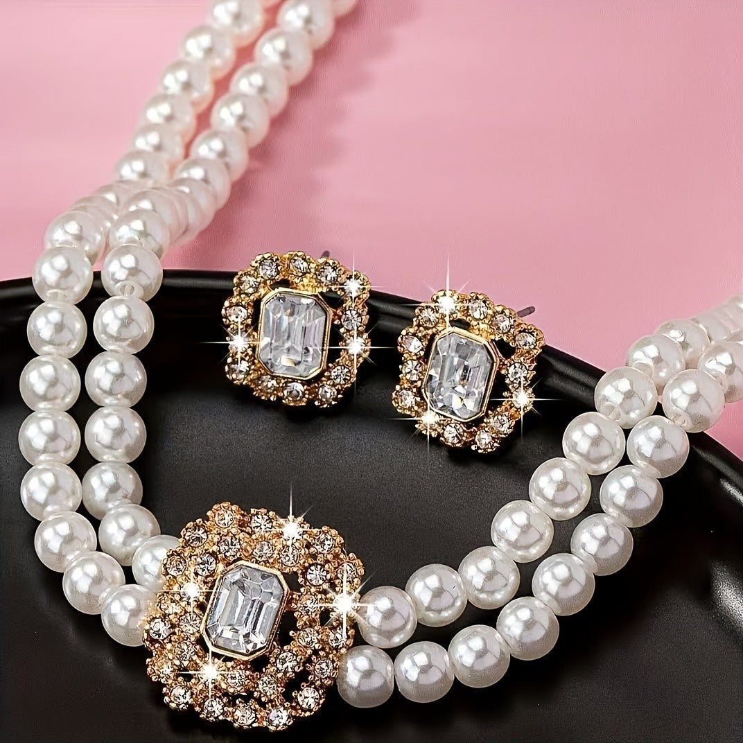 Square Stone Pearl Jewelry Set